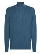 Herringb Structure Zip Mock Tops Knitwear Half Zip Jumpers Blue Tommy ...