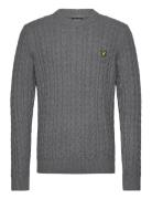 Cable Crew Neck Jumper Tops Knitwear Round Necks Grey Lyle & Scott