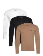 Lsshirtrn 3P Classic Tops T-shirts Long-sleeved Brown BOSS