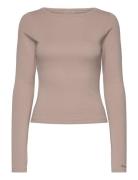 Ease Ribbed Long Sleeve Top Sport T-shirts & Tops Long-sleeved Beige A...