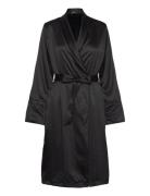 Robe Long Satin Fleece Morgenkåpe Black Hunkemöller