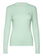 Stretch Cotton Cable C-Neck Tops Knitwear Jumpers Green GANT