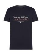 Hilfiger Center Stack Tee Tops T-shirts Short-sleeved Navy Tommy Hilfi...