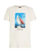 Hilfiger Color Photo Print Tee Tops T-shirts Short-sleeved Cream Tommy...