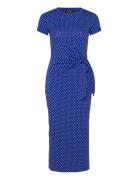 Polka-Dot Tie-Front Short-Sleeve Dress Knelang Kjole Blue Lauren Ralph...