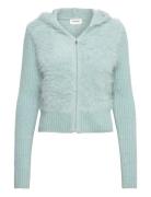 Hairy Knitted Zip Hoodie Tops Knitwear Cardigans Blue Monki