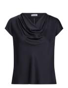 Zia Silk Top Tops Blouses Short-sleeved Navy Ahlvar Gallery