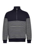 Placed Stripe 1/4 Zip Tops Sweat-shirts & Hoodies Sweat-shirts Navy To...