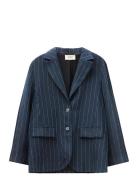 Cloud Blazer Linen Denim Stripe Blazers Single Breasted Blazers Navy A...