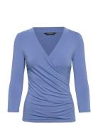 Surplice Jersey Top Tops Blouses Long-sleeved Blue Lauren Ralph Lauren