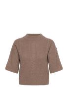 Cable Short Sleeve Sweater Tops Knitwear Jumpers Brown Davida Cashmere