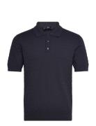 100% Cotton Braided Knitted Polo Shirt Tops Polos Short-sleeved Navy M...