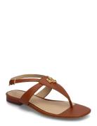 Everley Calfskin Sandal Flate Sandaler Brown Lauren Ralph Lauren