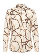 Classic Fit Belting-Print Crepe Shirt Tops Shirts Short-sleeved Cream ...