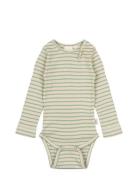 Body L/S Modal Striped Bodies Long-sleeved Green Petit Piao