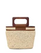 Small Contrast Stripe Paper Straw Bag Bags Top Handle Bags Beige Lexin...