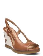 Roni Burnished Leather Sandal Sko Wedge Brown Lauren Ralph Lauren