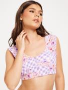 Only - Crop tops - Purple Rose Flower Check - Onlmadeline S/S Open Bac...