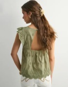 Only - Grønn - Onllou Life Emb S/S Open Back Top P