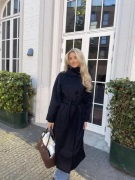 Nelly - Svart - High Collar Belted Coat