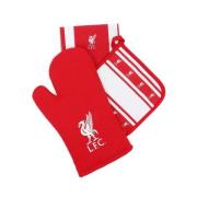 Liverpool Oven Glove, Towel & Heat Pad Sett - rød/Hvit